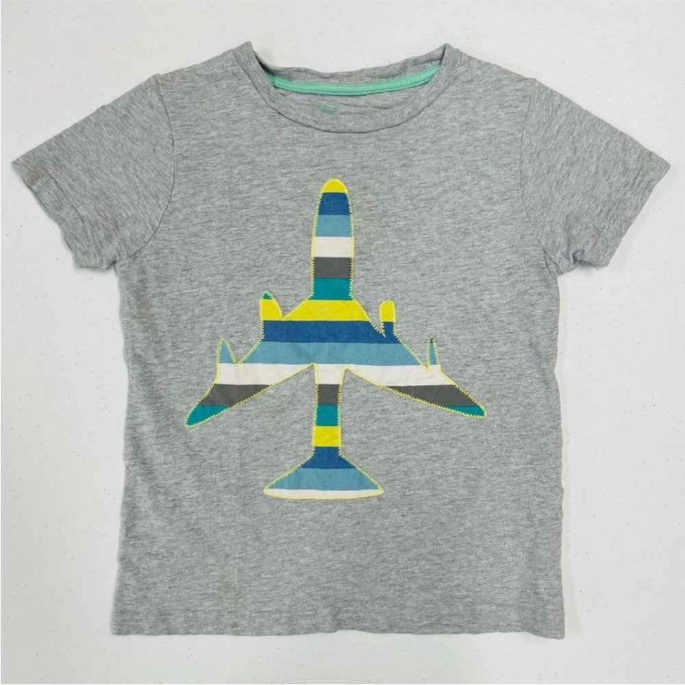 Mini Boden Airplane Tee Boys 5-6 Y Vehicle Applique Stripes Slub Knit T-Shirt